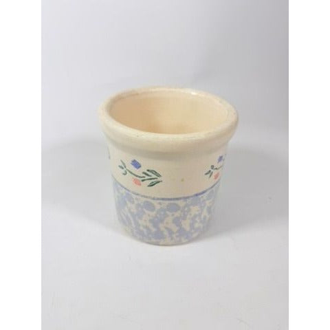 Utensil Crock Blue Spongeware Cansiter Santa Ana Pink and Blue Floral Border