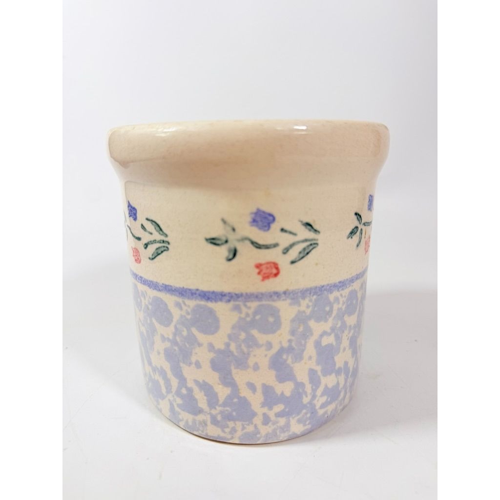 Utensil Crock Blue Spongeware Cansiter Santa Ana Pink and Blue Floral Border