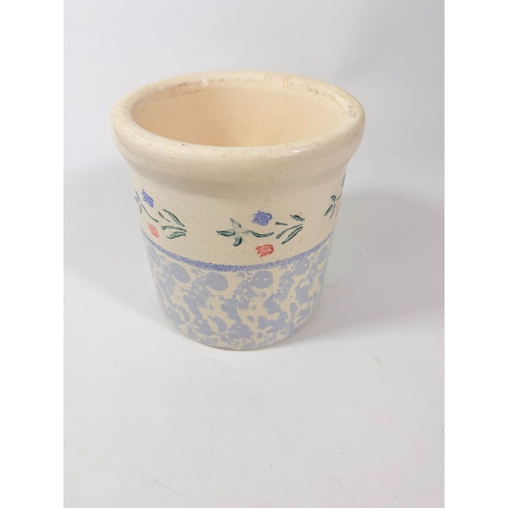 Utensil Crock Blue Spongeware Cansiter Santa Ana Pink and Blue Floral Border