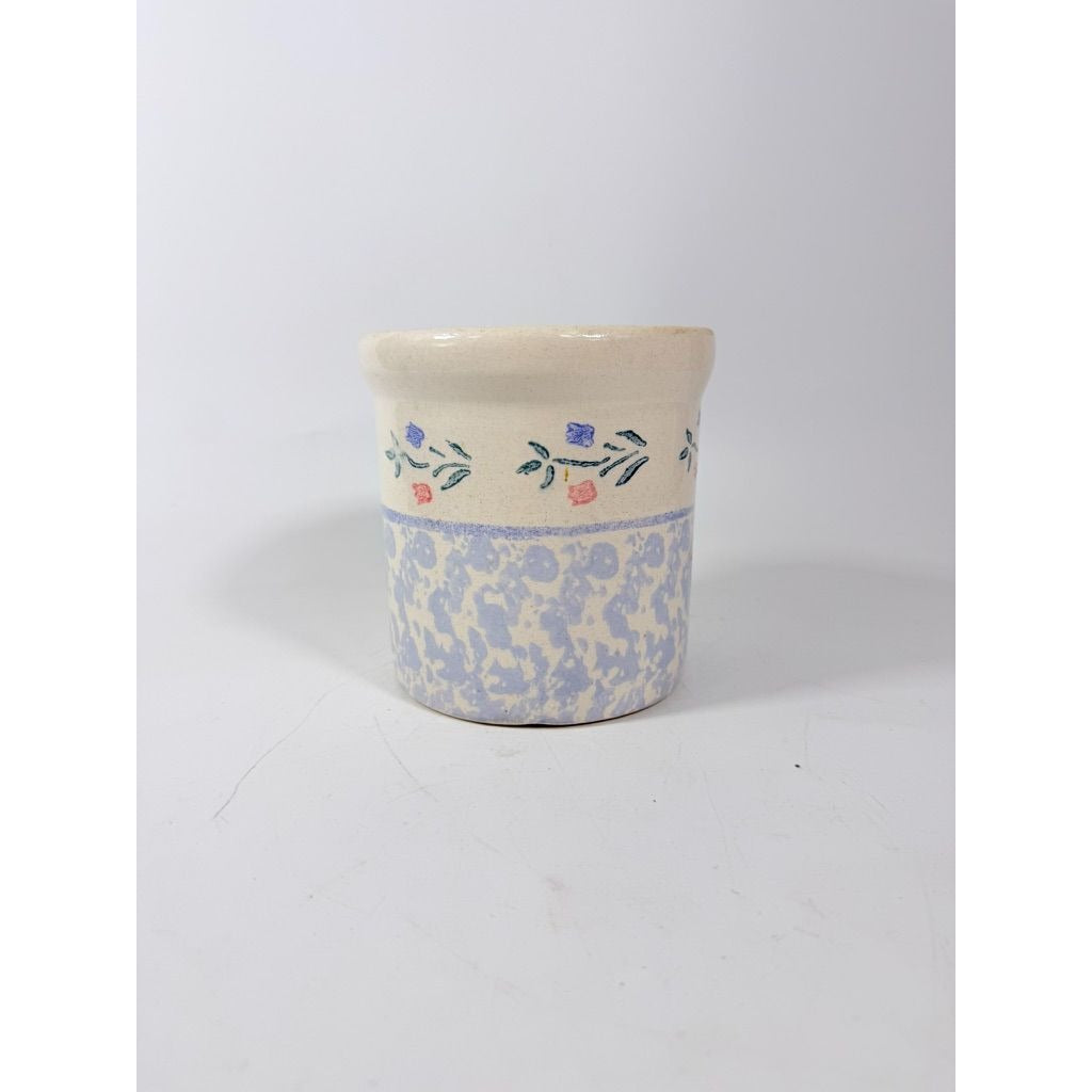Utensil Crock Blue Spongeware Cansiter Santa Ana Pink and Blue Floral Border
