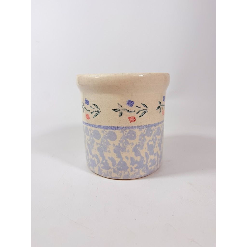 Utensil Crock Blue Spongeware Cansiter Santa Ana Pink and Blue Floral Border