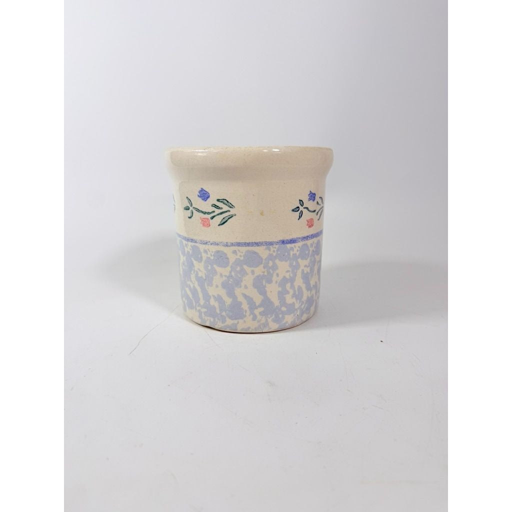 Utensil Crock Blue Spongeware Cansiter Santa Ana Pink and Blue Floral Border