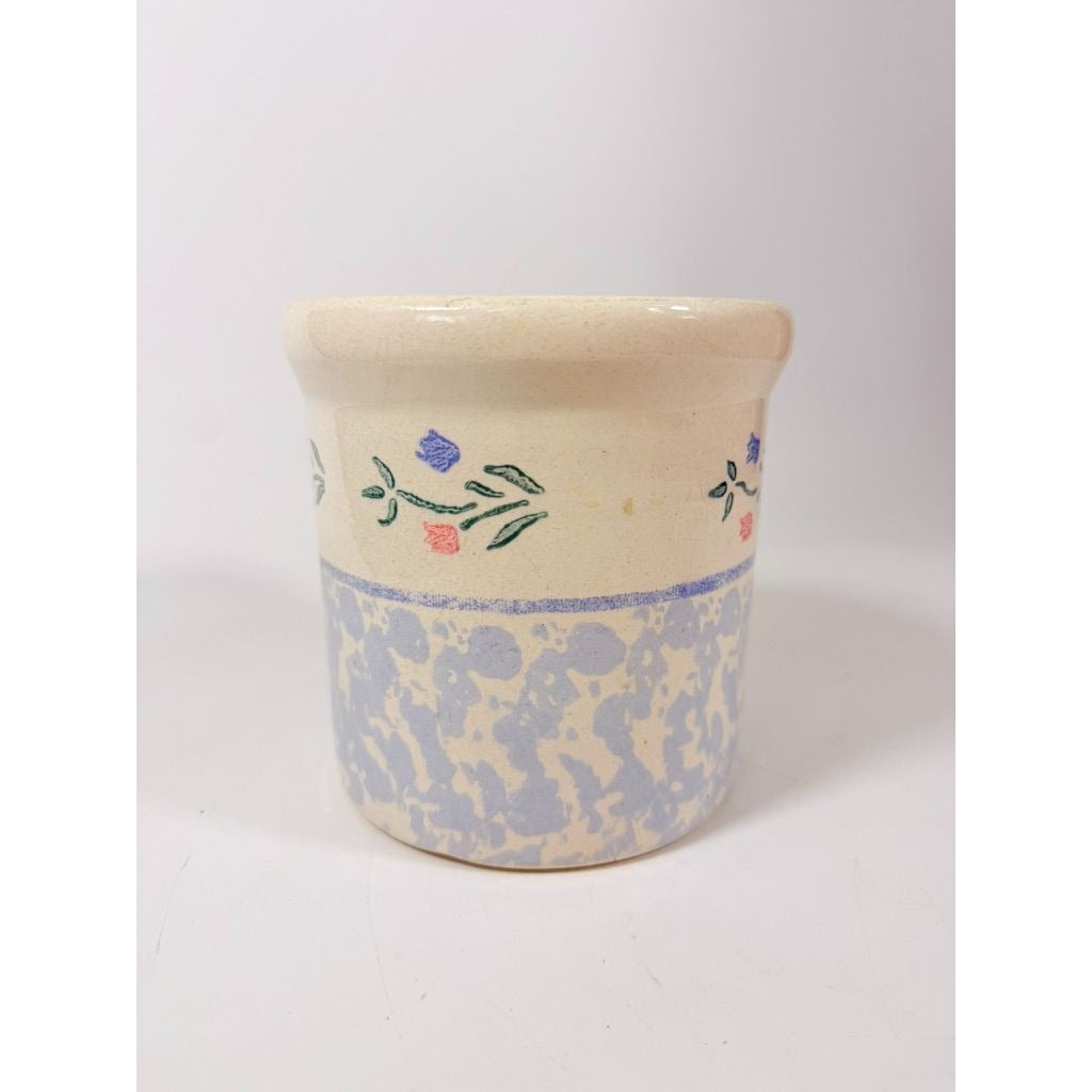 Utensil Crock Blue Spongeware Cansiter Santa Ana Pink and Blue Floral Border