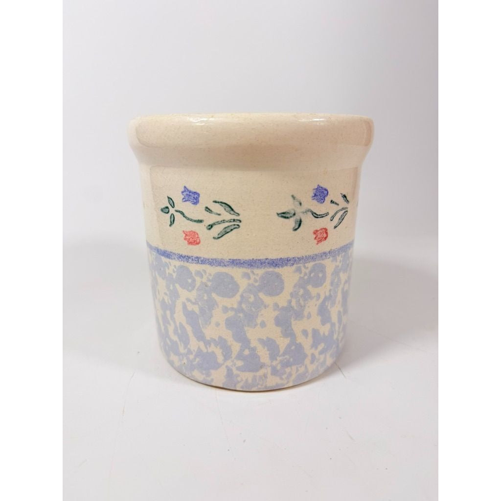 Utensil Crock Blue Spongeware Cansiter Santa Ana Pink and Blue Floral Border