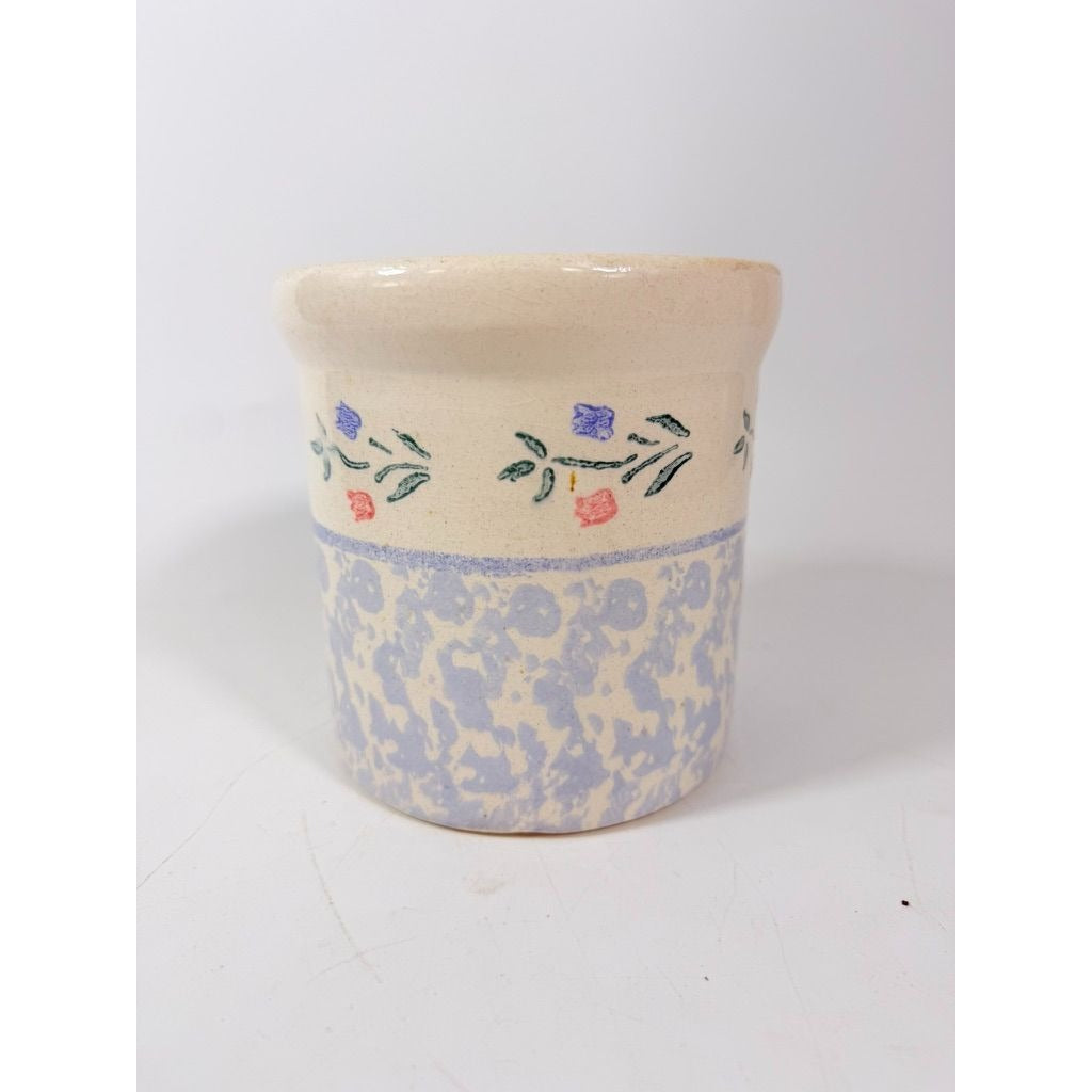 Utensil Crock Blue Spongeware Cansiter Santa Ana Pink and Blue Floral Border