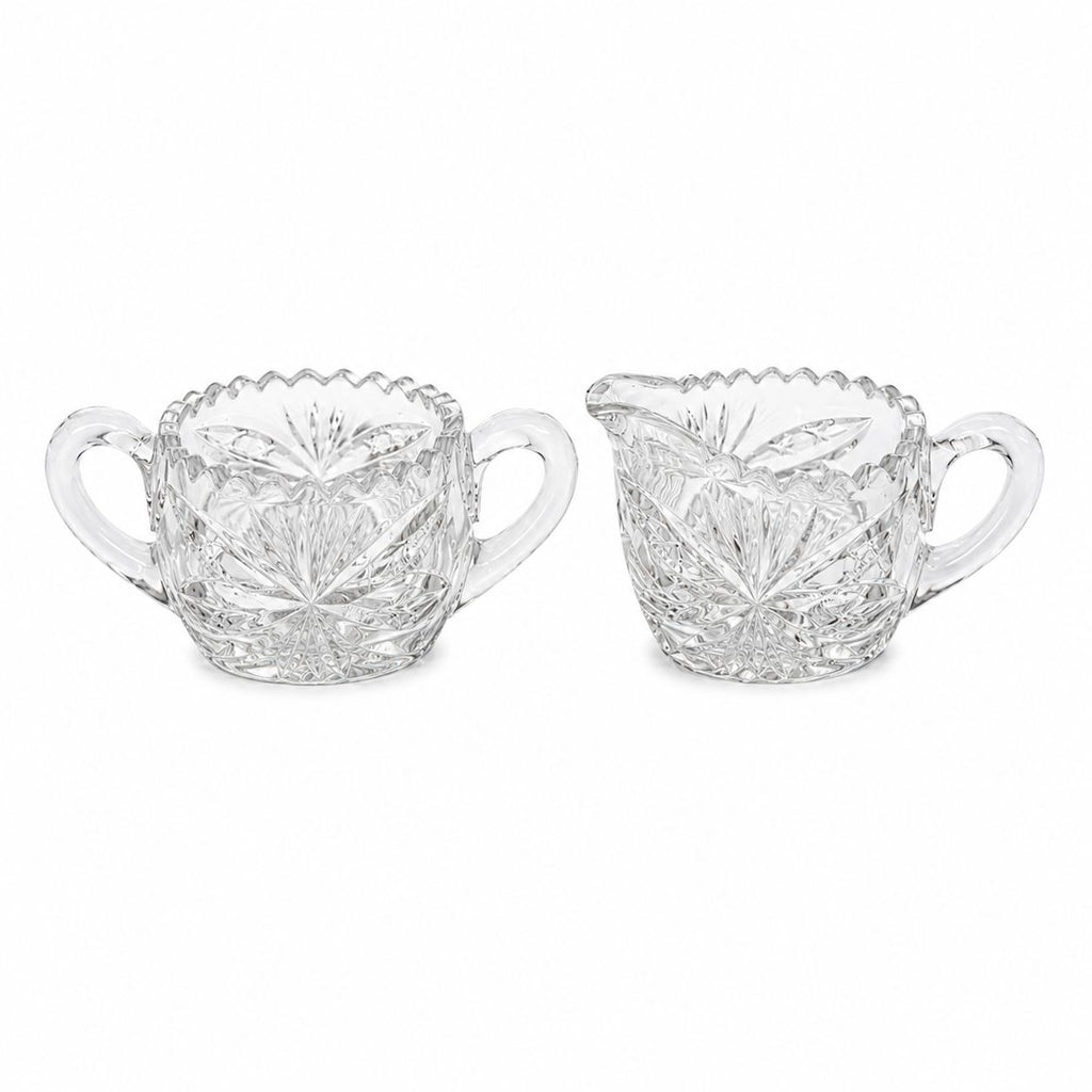 Creamer and Sugar Bowl Set Leaded Crystal American Brilliant Period Antique Replacement Glassware Vintage Party Hostess