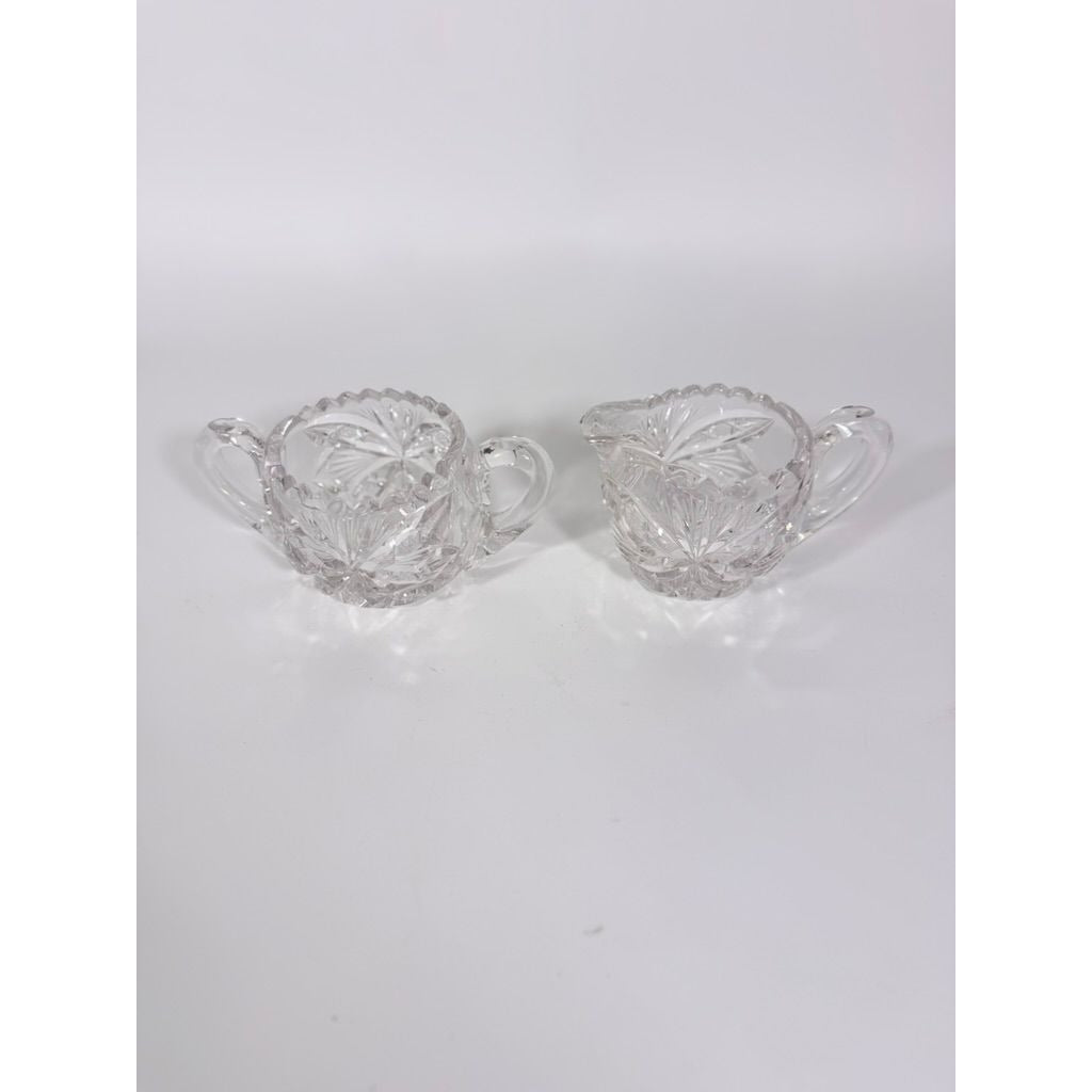 Creamer and Sugar Bowl Set Leaded Crystal American Brilliant Period Antique Replacement Glassware Vintage Party Hostess