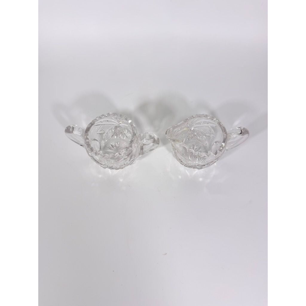 Creamer and Sugar Bowl Set Leaded Crystal American Brilliant Period Antique Replacement Glassware Vintage Party Hostess
