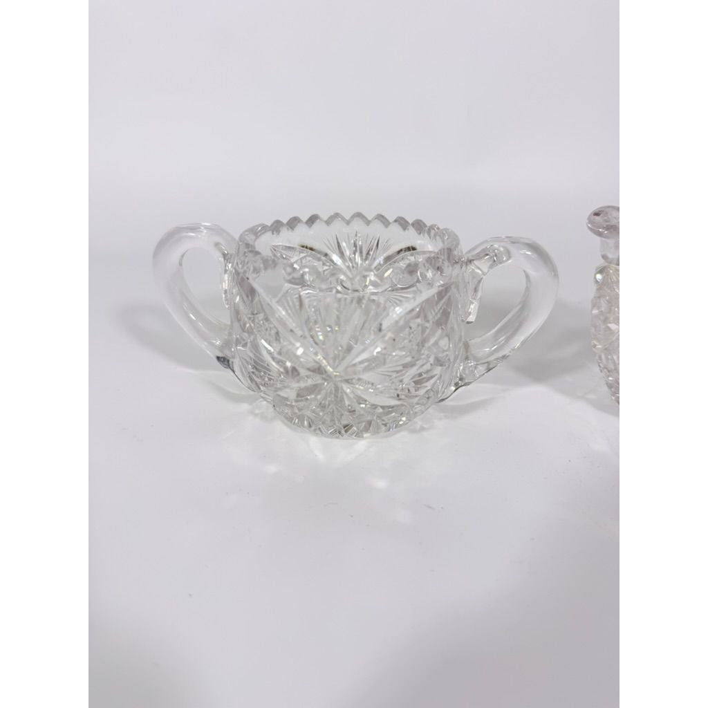 Creamer and Sugar Bowl Set Leaded Crystal American Brilliant Period Antique Replacement Glassware Vintage Party Hostess