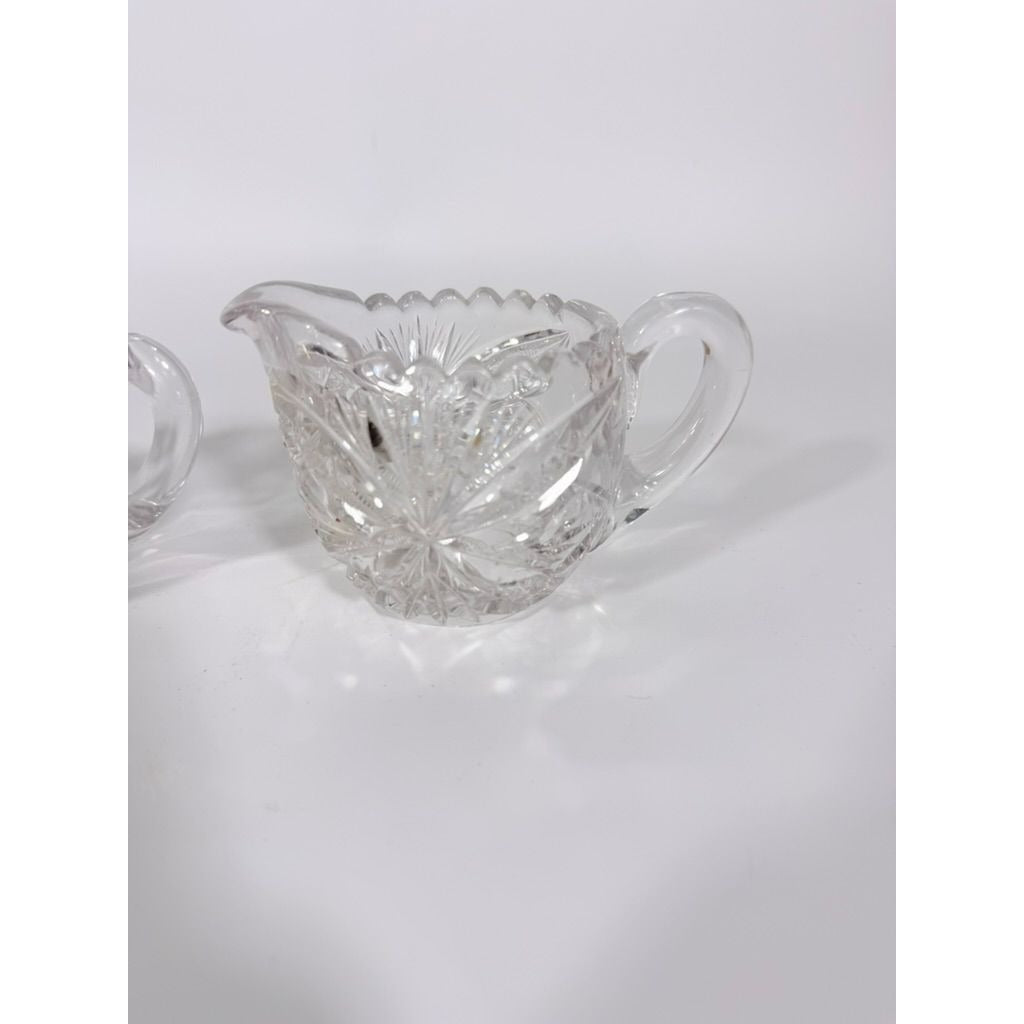 Creamer and Sugar Bowl Set Leaded Crystal American Brilliant Period Antique Replacement Glassware Vintage Party Hostess