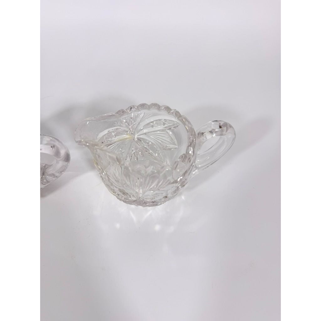 Creamer and Sugar Bowl Set Leaded Crystal American Brilliant Period Antique Replacement Glassware Vintage Party Hostess