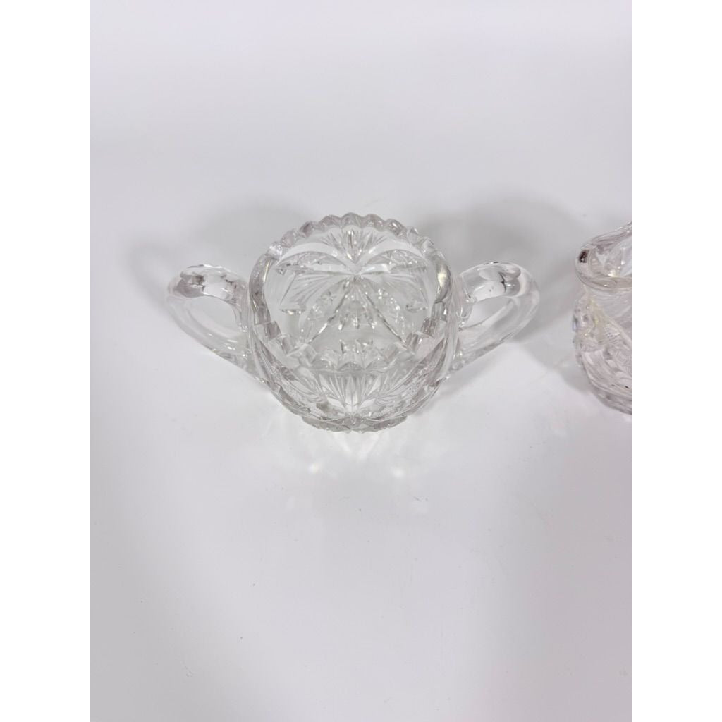 Creamer and Sugar Bowl Set Leaded Crystal American Brilliant Period Antique Replacement Glassware Vintage Party Hostess