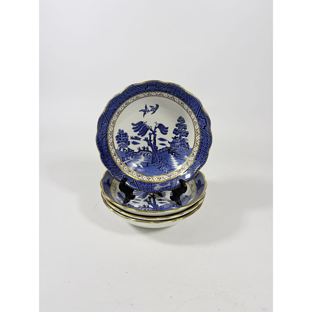 Bowl Coup Cereal Set 4 Booths Real Old Willow Blue Gold Trim Vintage Replacement China Traditional Oriental Chinoiserie England