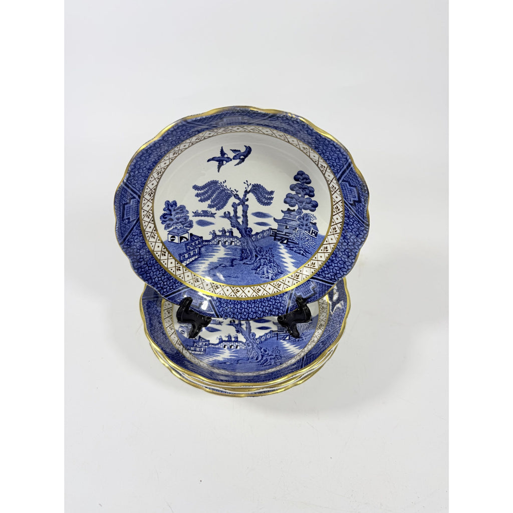 Bowl Coup Cereal Set 4 Booths Real Old Willow Blue Gold Trim Vintage Replacement China Traditional Oriental Chinoiserie England