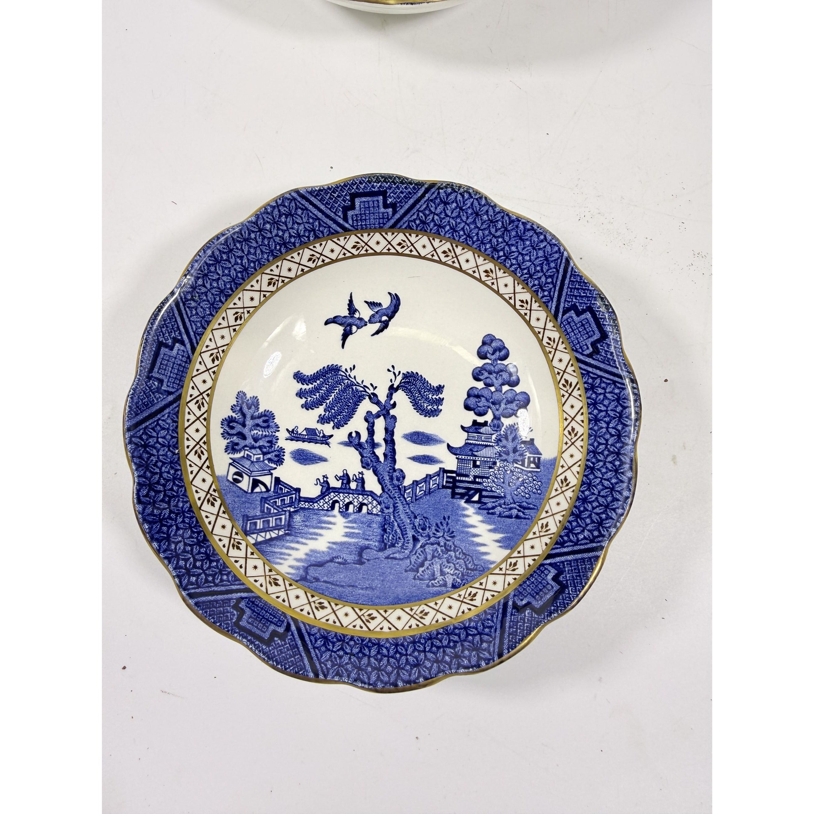 Bowl Coup Cereal Set 4 Booths Real Old Willow Blue Gold Trim Vintage Replacement China Traditional Oriental Chinoiserie England