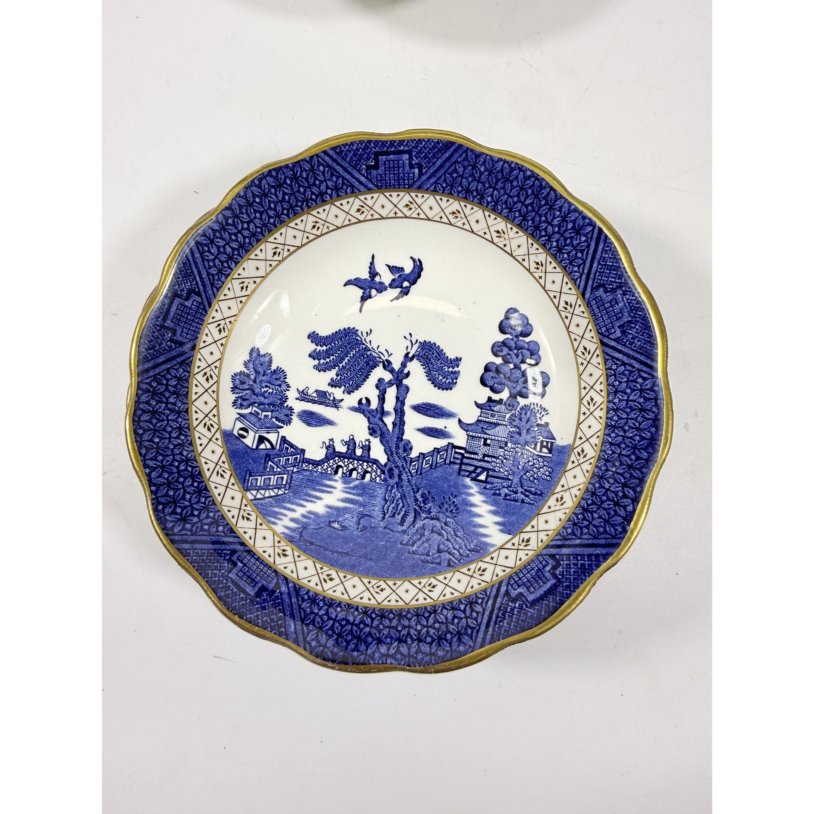 Bowl Coup Cereal Set 4 Booths Real Old Willow Blue Gold Trim Vintage Replacement China Traditional Oriental Chinoiserie England
