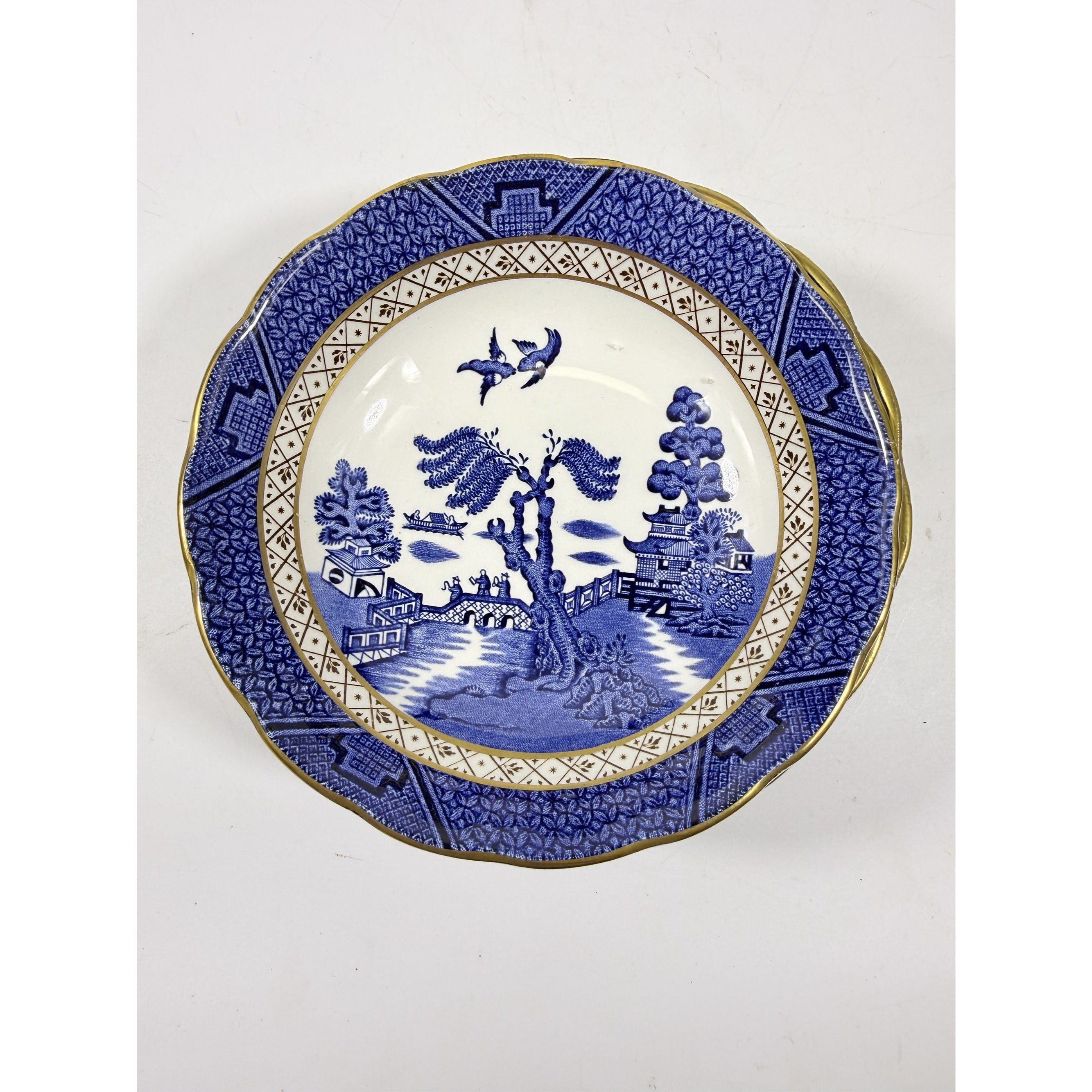 Bowl Coup Cereal Set 4 Booths Real Old Willow Blue Gold Trim Vintage Replacement China Traditional Oriental Chinoiserie England
