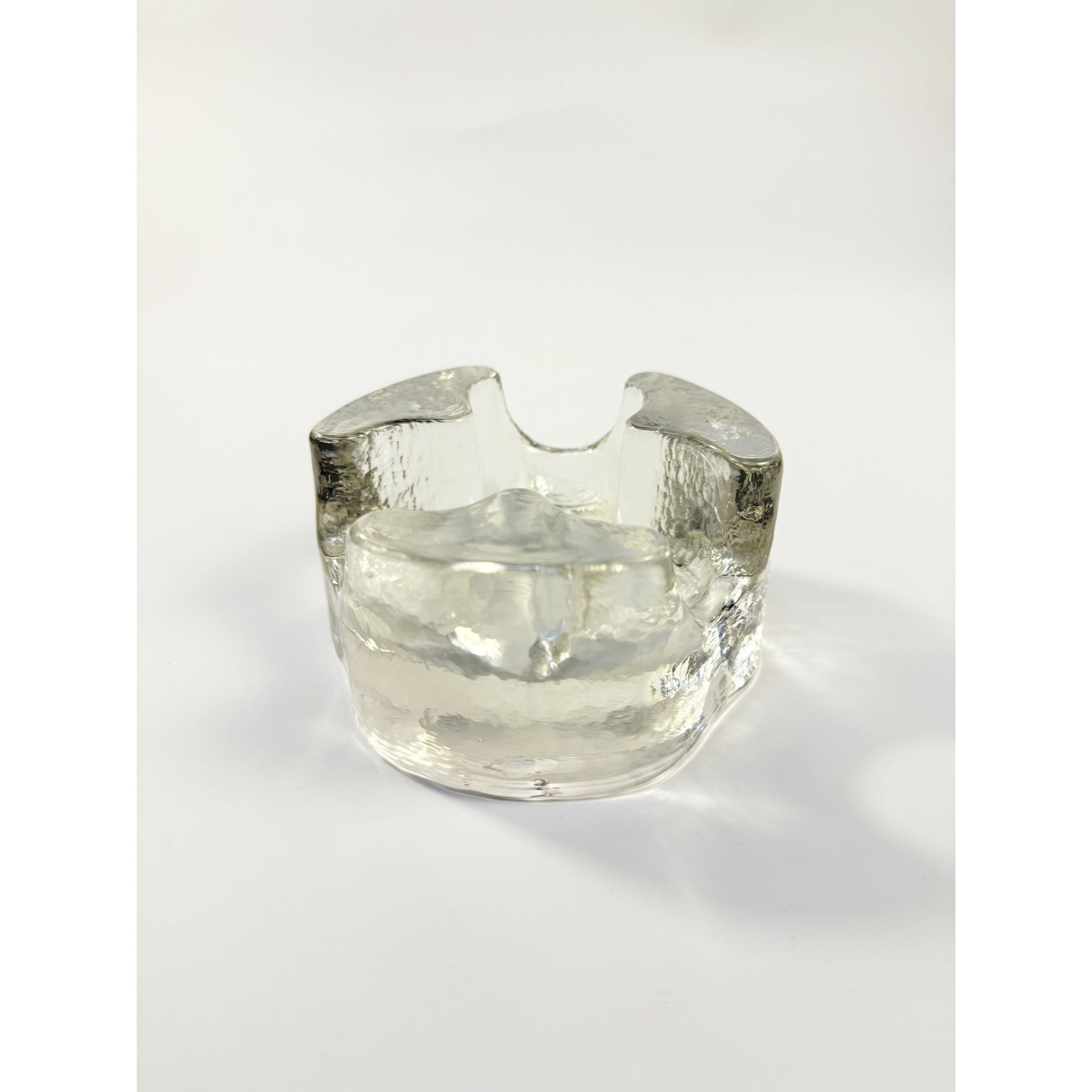 Brutalist Heavy Clear Glass Tea Light Votive Candle Holder Trivet Warmer Glasdesign Georgshutte Stovchen German Georgeshutte Mid Century