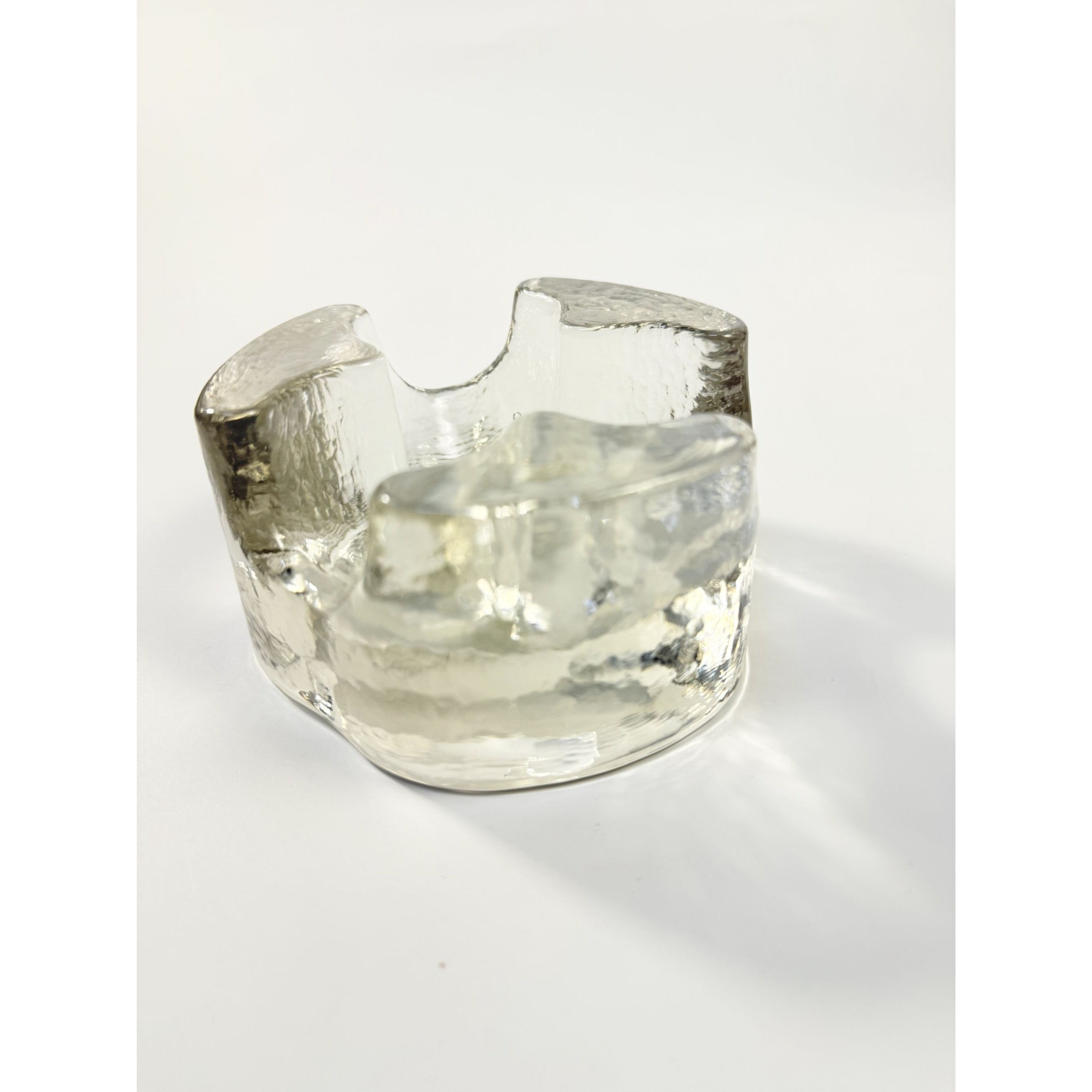 Brutalist Heavy Clear Glass Tea Light Votive Candle Holder Trivet Warmer Glasdesign Georgshutte Stovchen German Georgeshutte Mid Century