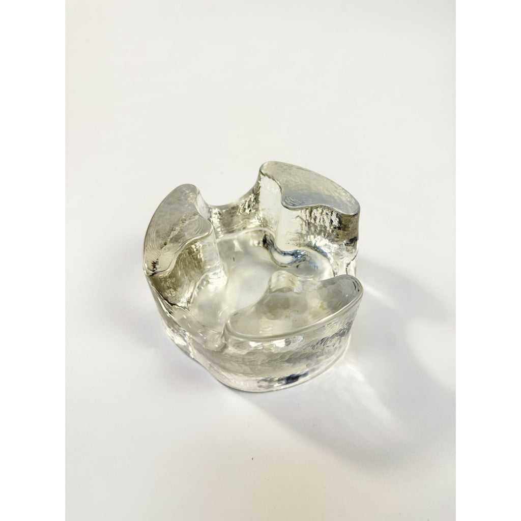 Brutalist Heavy Clear Glass Tea Light Votive Candle Holder Trivet Warmer Glasdesign Georgshutte Stovchen German Georgeshutte Mid Century