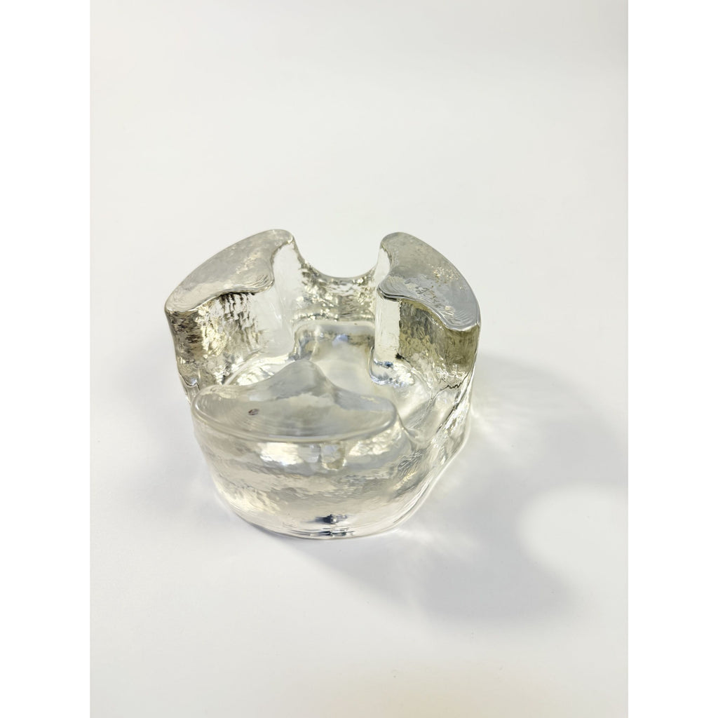 Brutalist Heavy Clear Glass Tea Light Votive Candle Holder Trivet Warmer Glasdesign Georgshutte Stovchen German Georgeshutte Mid Century