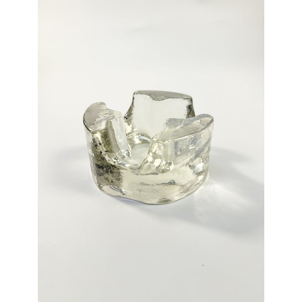 Brutalist Heavy Clear Glass Tea Light Votive Candle Holder Trivet Warmer Glasdesign Georgshutte Stovchen German Georgeshutte Mid Century
