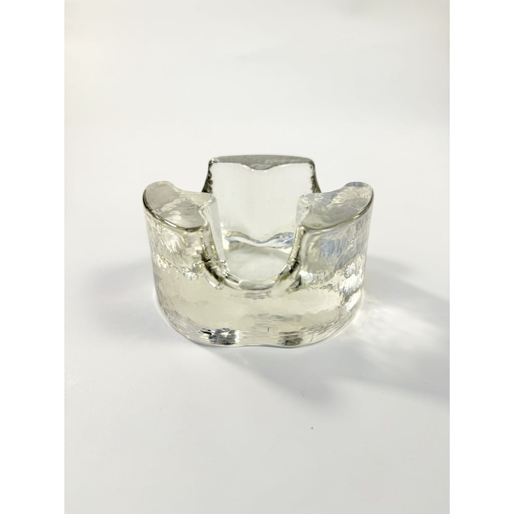 Brutalist Heavy Clear Glass Tea Light Votive Candle Holder Trivet Warmer Glasdesign Georgshutte Stovchen German Georgeshutte Mid Century