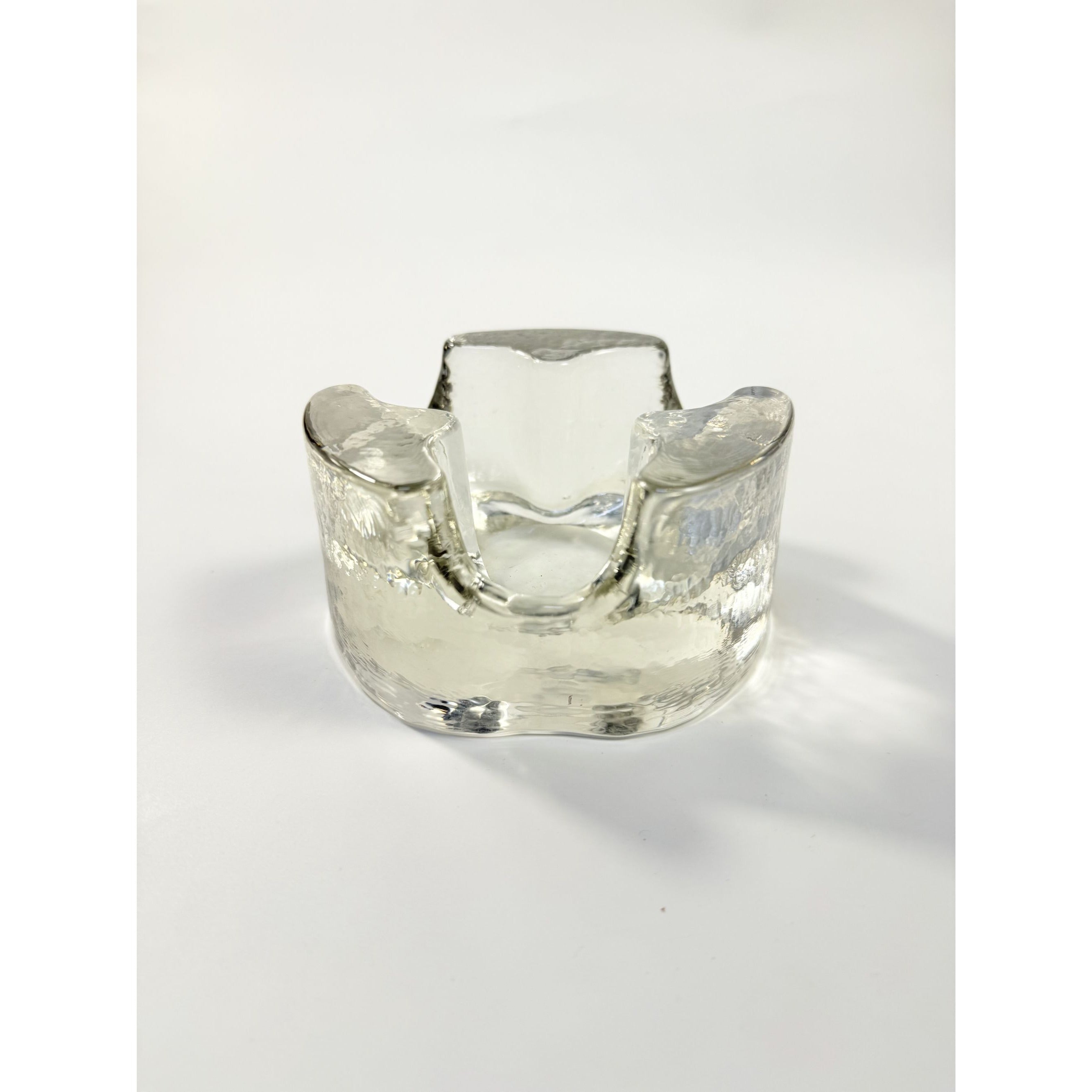 Brutalist Heavy Clear Glass Tea Light Votive Candle Holder Trivet Warmer Glasdesign Georgshutte Stovchen German Georgeshutte Mid Century