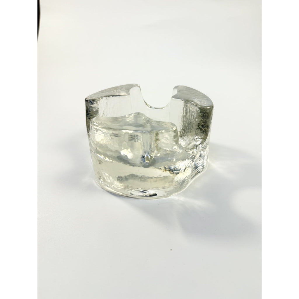 Brutalist Heavy Clear Glass Tea Light Votive Candle Holder Trivet Warmer Glasdesign Georgshutte Stovchen German Georgeshutte Mid Century