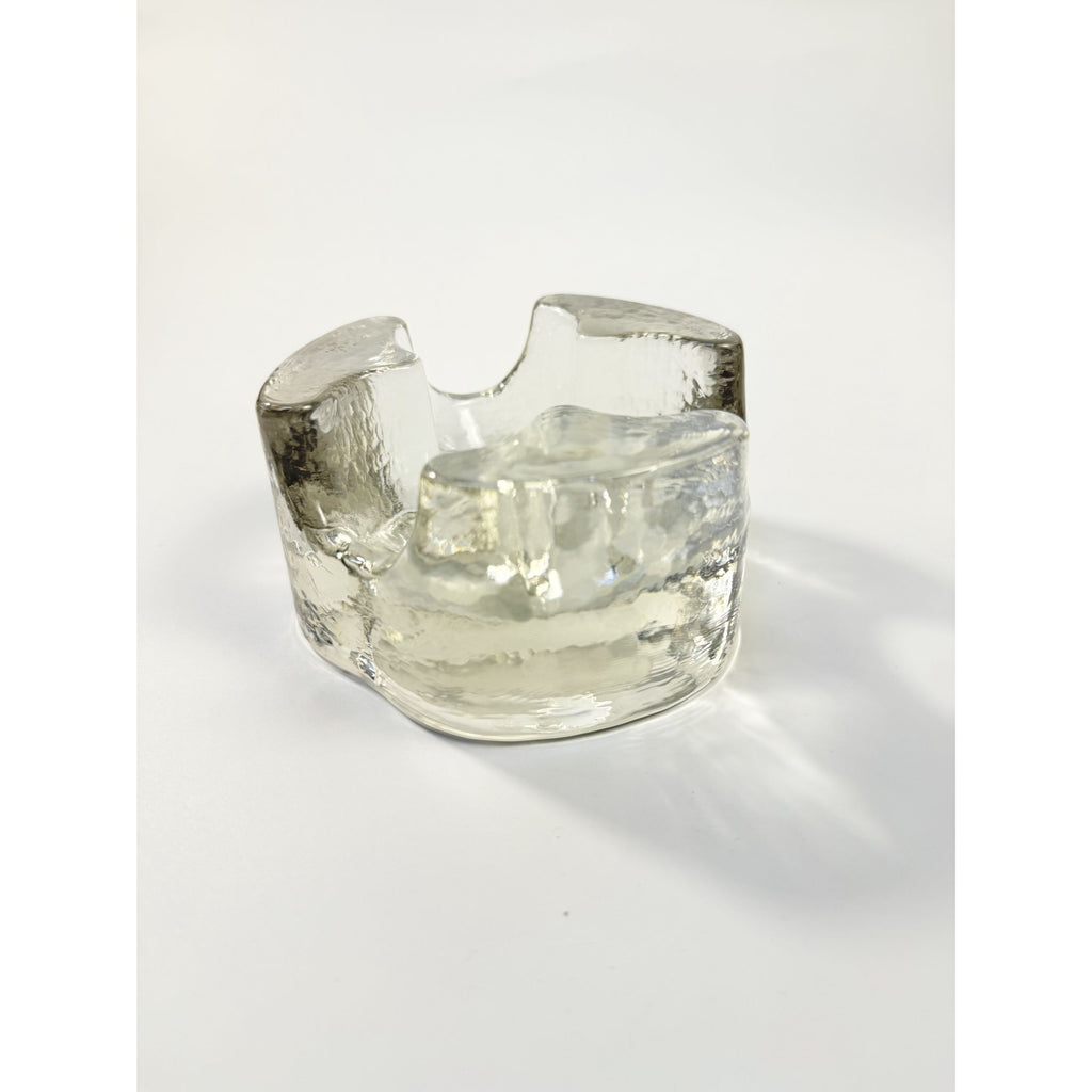 Brutalist Heavy Clear Glass Tea Light Votive Candle Holder Trivet Warmer Glasdesign Georgshutte Stovchen German Georgeshutte Mid Century