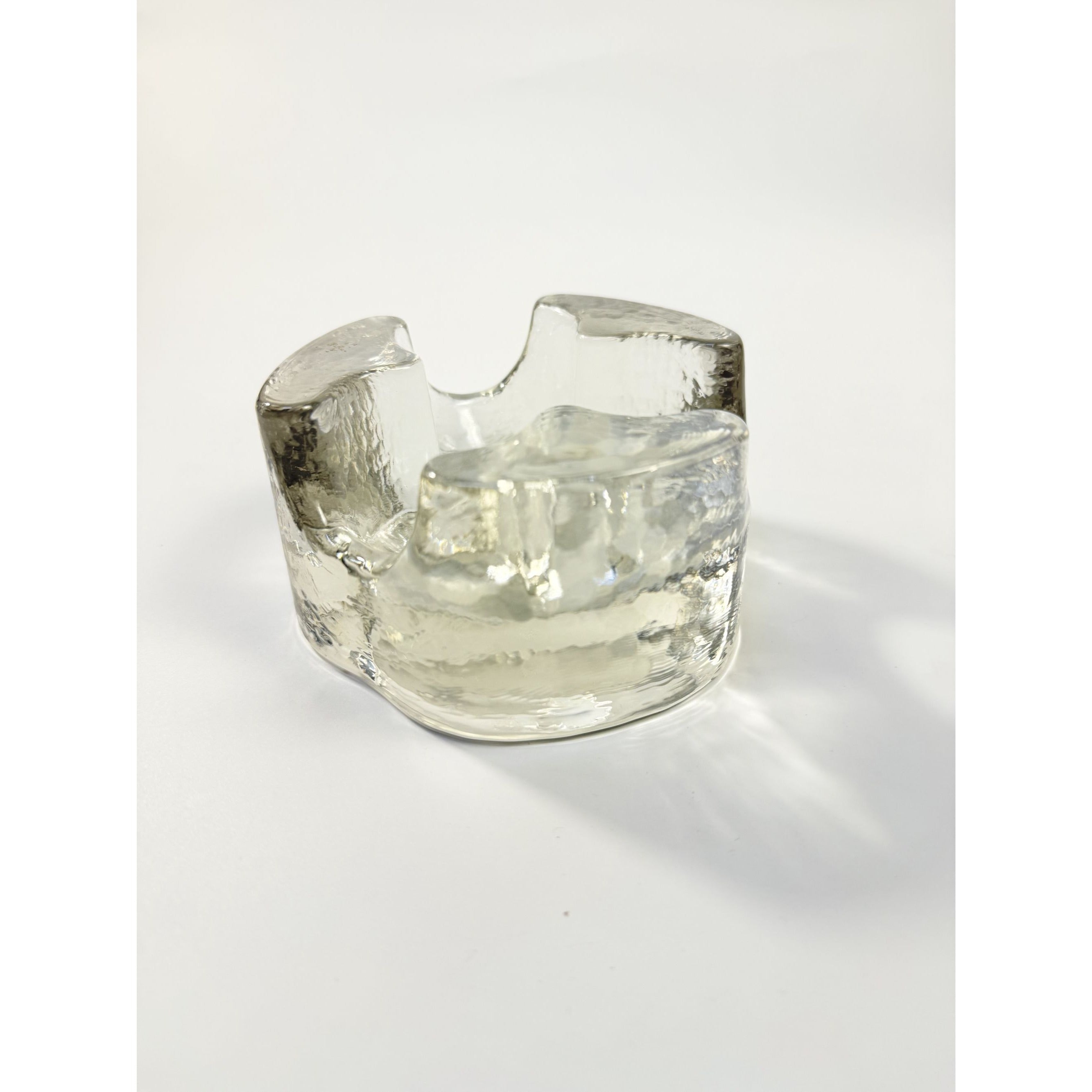 Brutalist Heavy Clear Glass Tea Light Votive Candle Holder Trivet Warmer Glasdesign Georgshutte Stovchen German Georgeshutte Mid Century