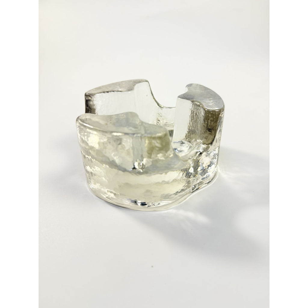 Brutalist Heavy Clear Glass Tea Light Votive Candle Holder Trivet Warmer Glasdesign Georgshutte Stovchen German Georgeshutte Mid Century