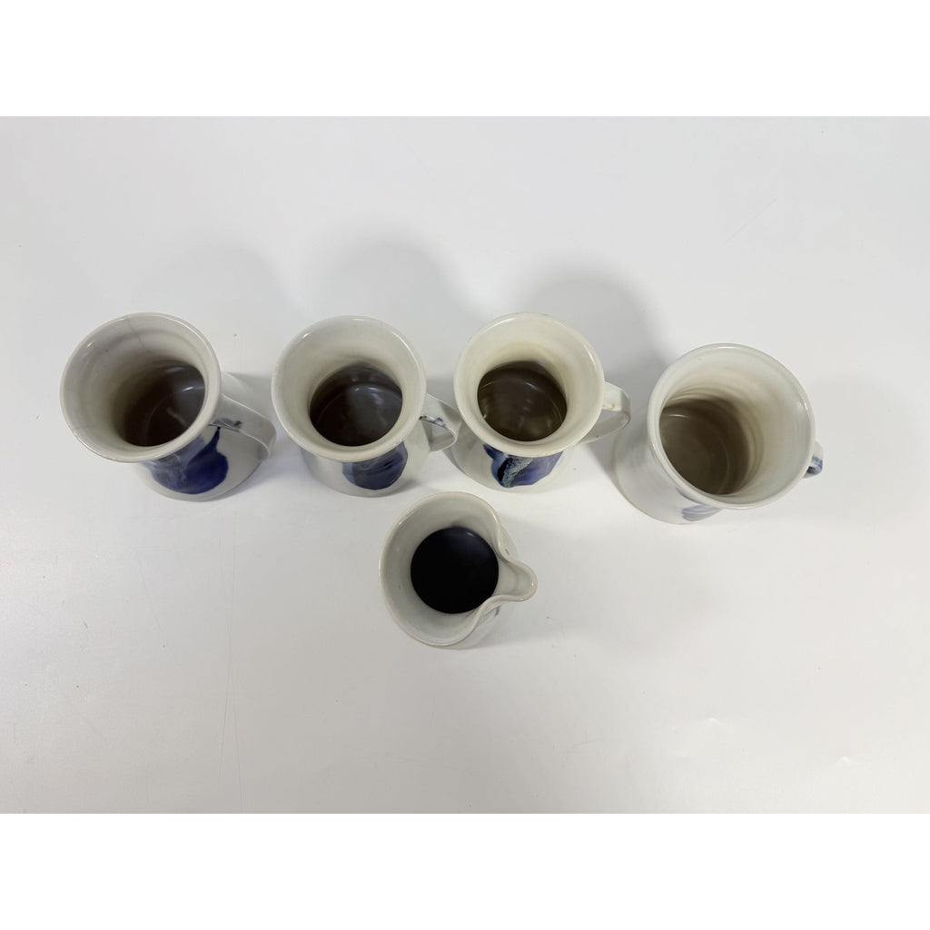 Pottery Mugs Set 4 Creamer Ardens Hill North Carolina Ceramics Vintage Hand Thrown Drip Glaze Design Replacement China Cream Blue Earthtone