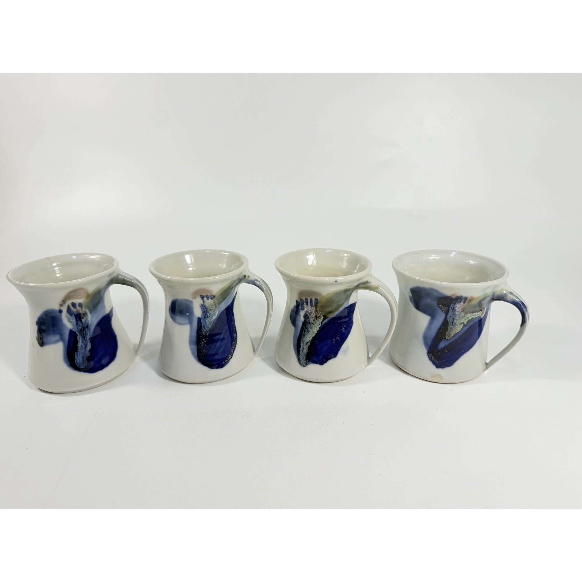 Pottery Mugs Set 4 Creamer Ardens Hill North Carolina Ceramics Vintage Hand Thrown Drip Glaze Design Replacement China Cream Blue Earthtone