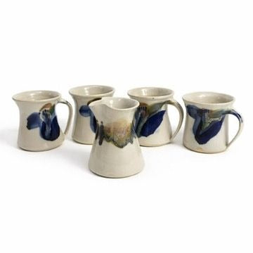 Pottery Mugs Set 4 Creamer Ardens Hill North Carolina Ceramics Vintage Hand Thrown Drip Glaze Design Replacement China Cream Blue Earthtone