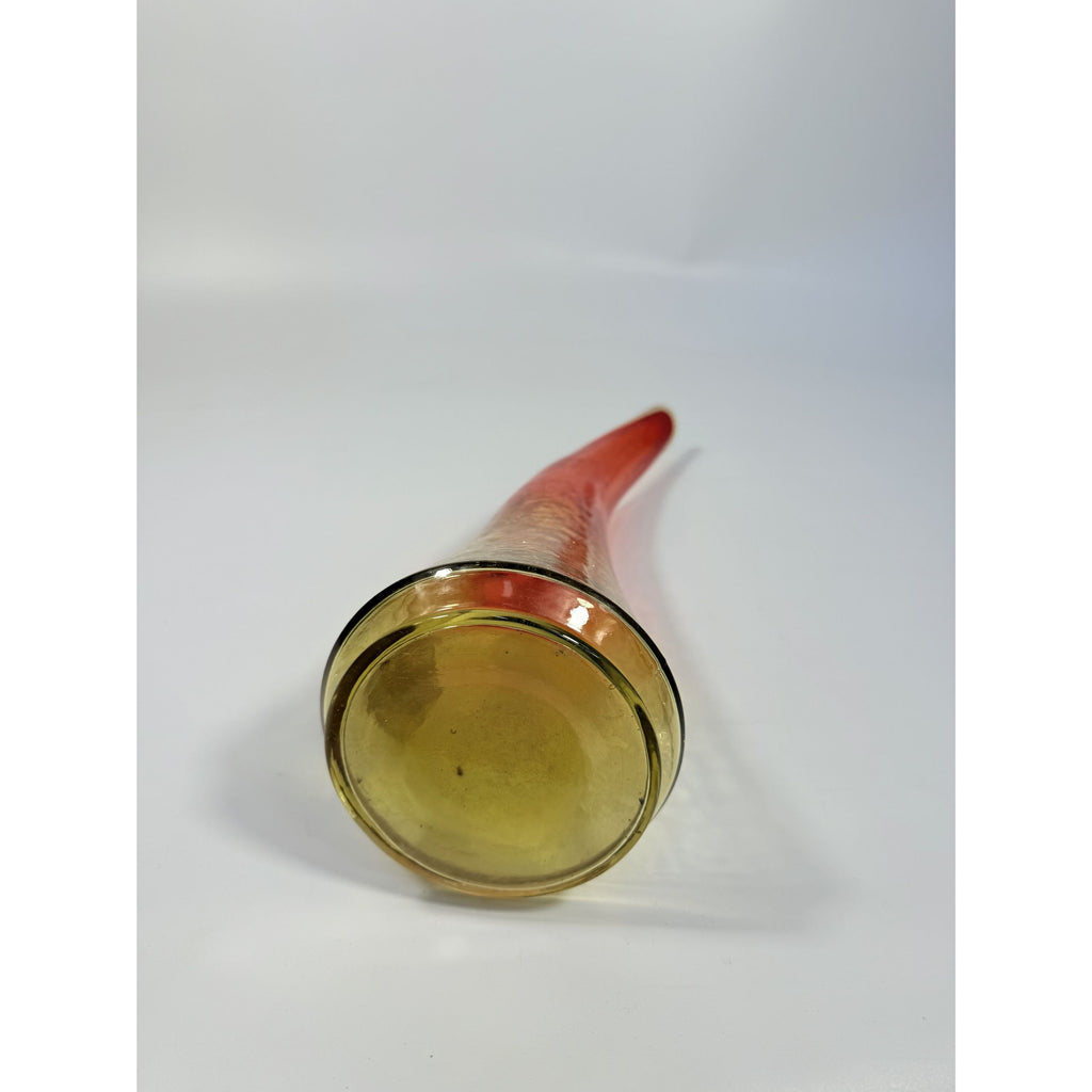 Swung Vase Crackle Pitcher | Kanawha Amberina Vintage Mid Century Glassware Collectible Crackled Retro Art Glass Hand Blown Handle Collector