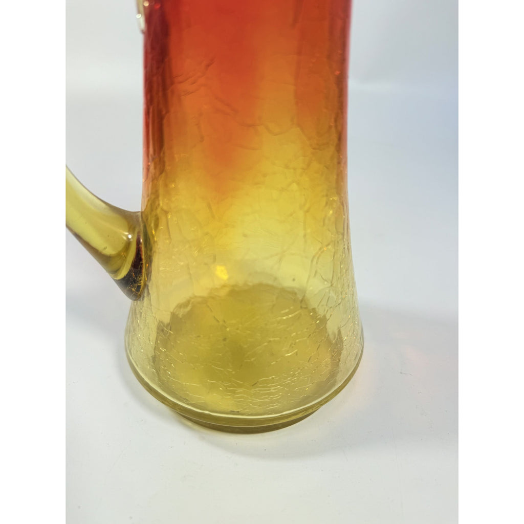 Swung Vase Crackle Pitcher | Kanawha Amberina Vintage Mid Century Glassware Collectible Crackled Retro Art Glass Hand Blown Handle Collector