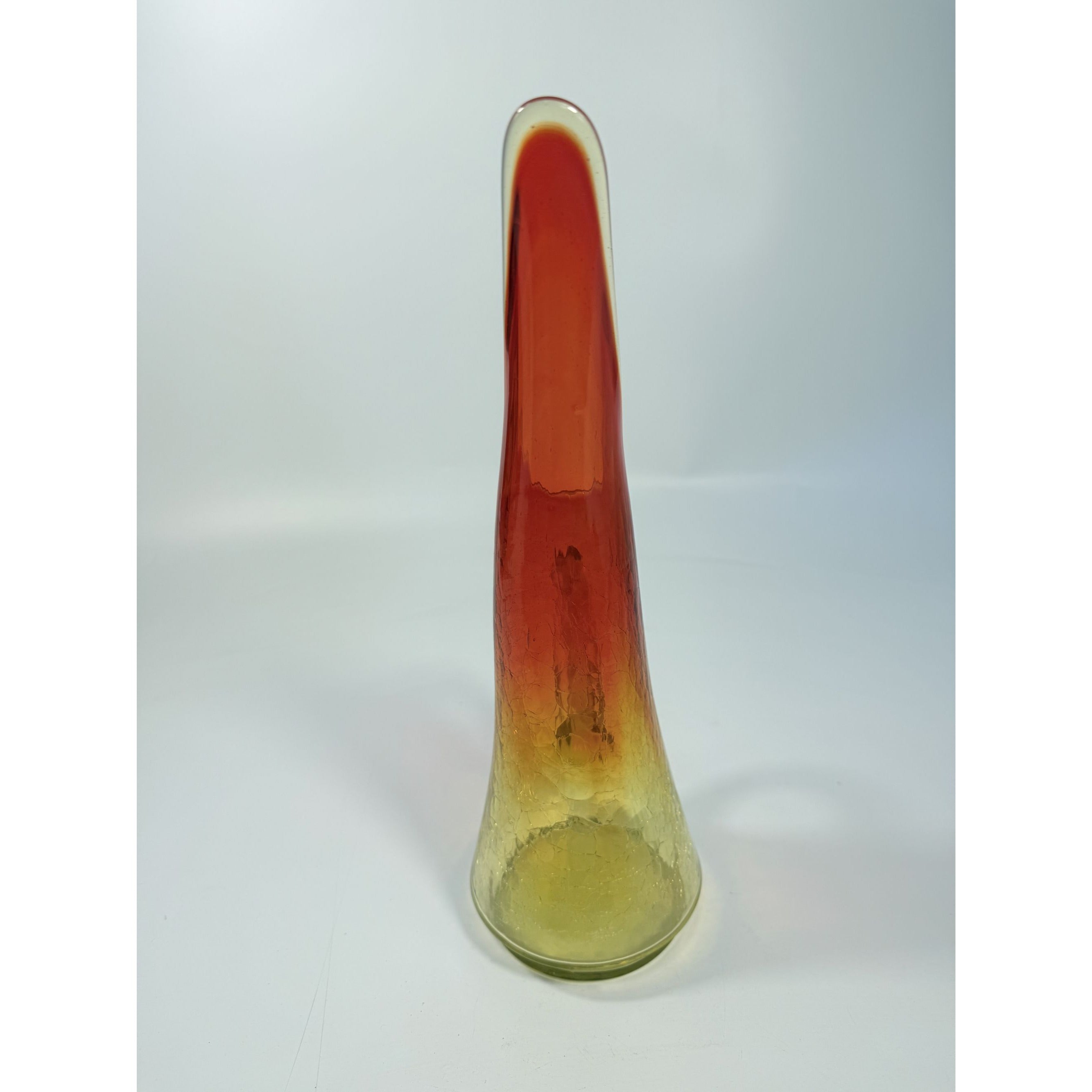 Swung Vase Crackle Pitcher | Kanawha Amberina Vintage Mid Century Glassware Collectible Crackled Retro Art Glass Hand Blown Handle Collector