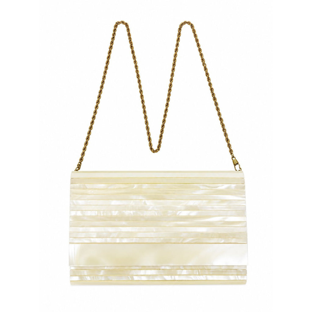 Crossbody Purse Bag Clutch Vintage Acrylic Pearlescent Gold Hardware Mod Deco Hong Kong Party Evening