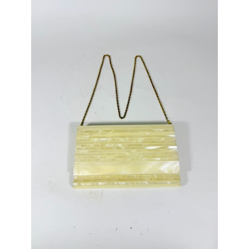Crossbody Purse Bag Clutch Vintage Acrylic Pearlescent Gold Hardware Mod Deco Hong Kong Party Evening