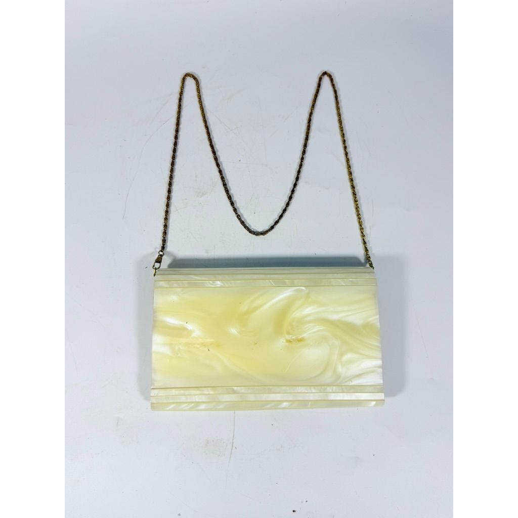 Crossbody Purse Bag Clutch Vintage Acrylic Pearlescent Gold Hardware Mod Deco Hong Kong Party Evening
