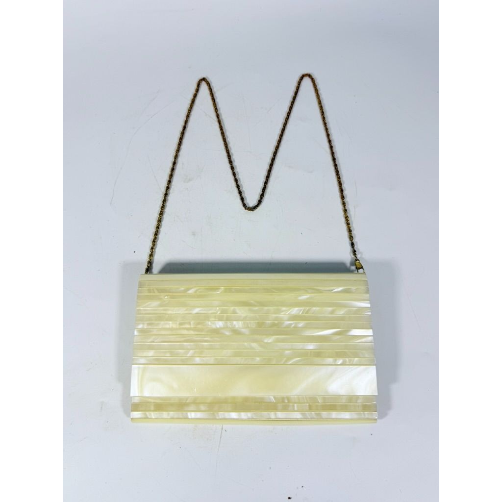 Crossbody Purse Bag Clutch Vintage Acrylic Pearlescent Gold Hardware Mod Deco Hong Kong Party Evening