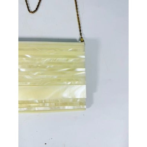 Crossbody Purse Bag Clutch Vintage Acrylic Pearlescent Gold Hardware Mod Deco Hong Kong Party Evening