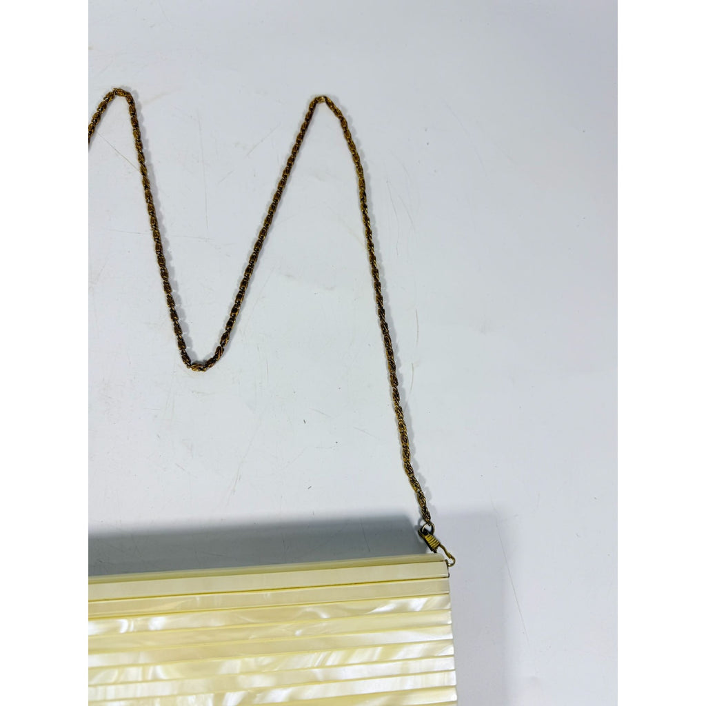 Crossbody Purse Bag Clutch Vintage Acrylic Pearlescent Gold Hardware Mod Deco Hong Kong Party Evening