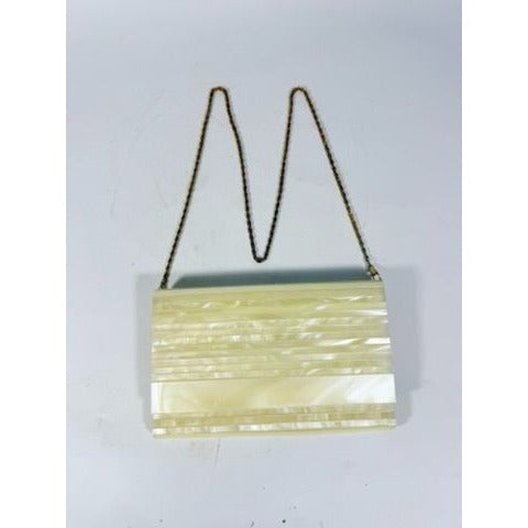 Crossbody Purse Bag Clutch Vintage Acrylic Pearlescent Gold Hardware Mod Deco Hong Kong Party Evening