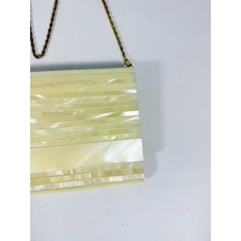 Crossbody Purse Bag Clutch Vintage Acrylic Pearlescent Gold Hardware Mod Deco Hong Kong Party Evening