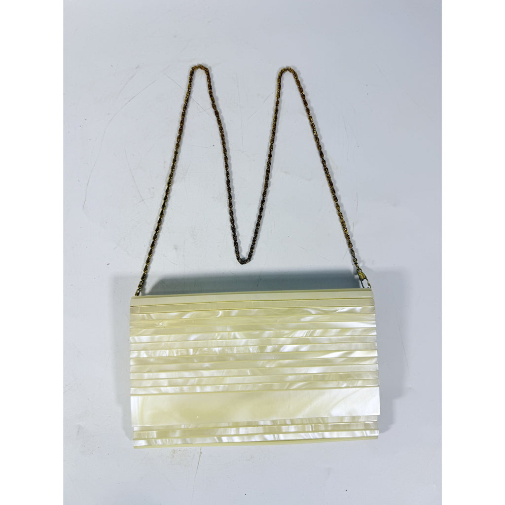 Crossbody Purse Bag Clutch Vintage Acrylic Pearlescent Gold Hardware Mod Deco Hong Kong Party Evening