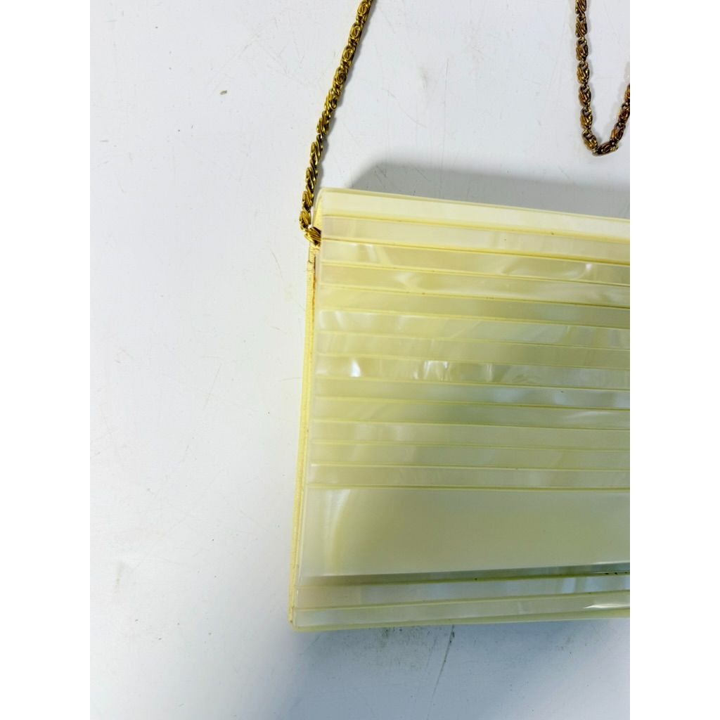 Crossbody Purse Bag Clutch Vintage Acrylic Pearlescent Gold Hardware Mod Deco Hong Kong Party Evening