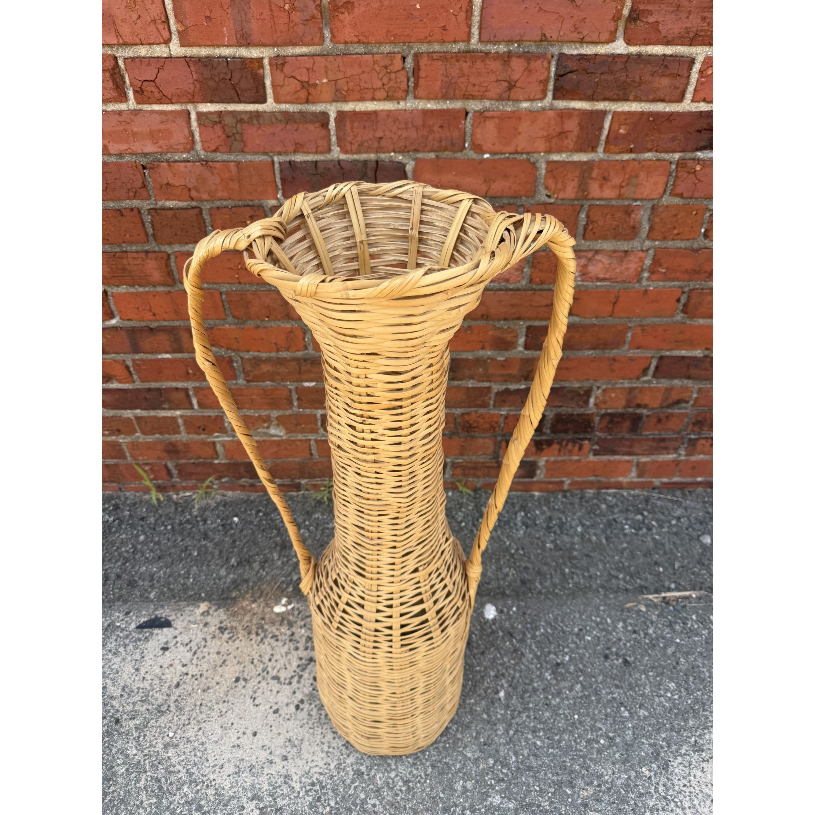 Floor Vase Large Cassia Rattan Wicker Vintage Double Handles WovenBoho Handmade Home Decor Decorative Acccents