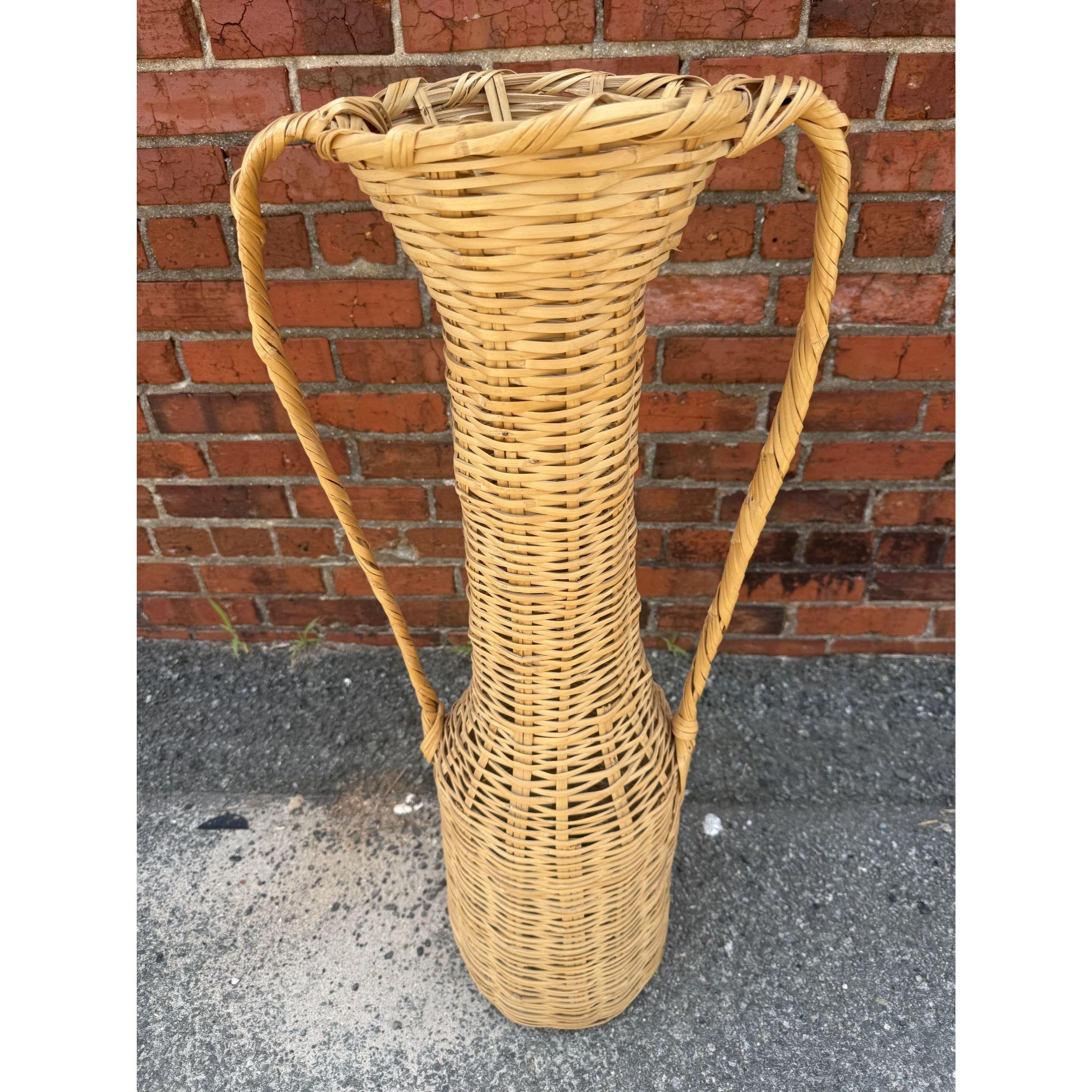 Floor Vase Large Cassia Rattan Wicker Vintage Double Handles WovenBoho Handmade Home Decor Decorative Acccents